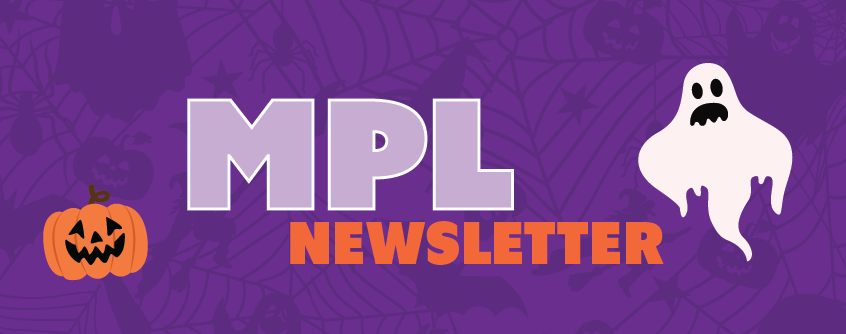 This is a header for the newsletter showing various people using the library along with the libraries logo.