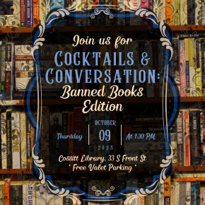Flyer for Cocktails & Conversations: Banned Books Edition