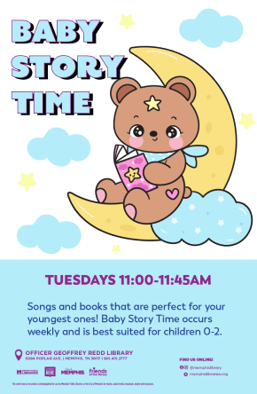 Flyer for Baby Story Time @ Officer Geoffrey Redd Library