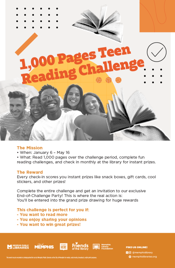 Flyer for 1,000 Pages Teen Reading Challenge