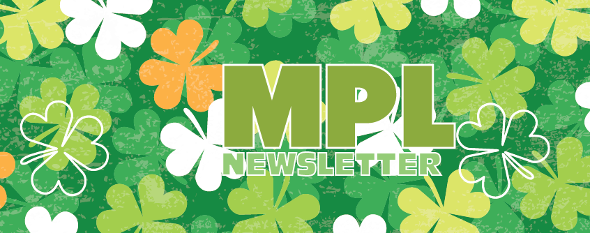 This is a header for the newsletter showing various people using the library along with the libraries logo.