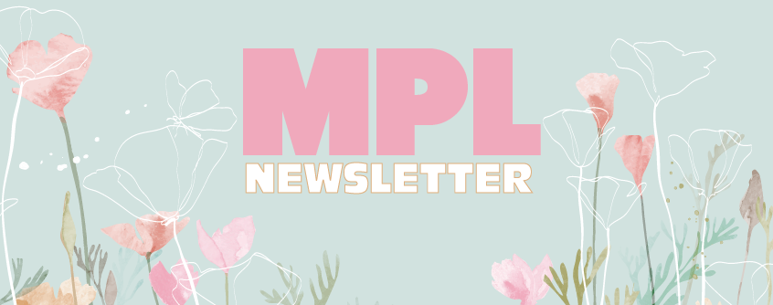 This is a header for the newsletter showing various people using the library along with the libraries logo.