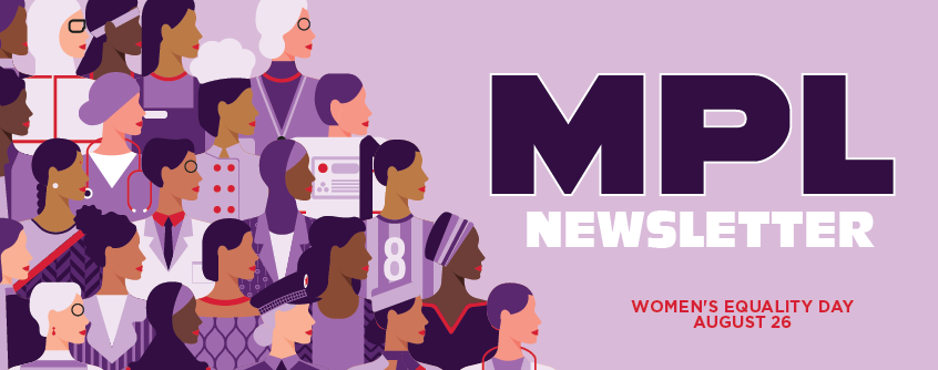 This is a header for the newsletter showing various people using the library along with the libraries logo.